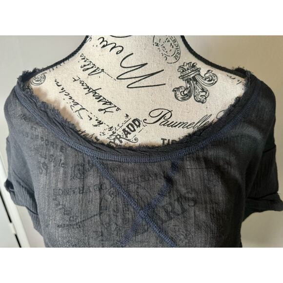 We The Free Women’s Short Sleeve Frayed Black Semi Sheer Shirt Top Oversized XS - Picture 7 of 13